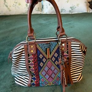 MMS Design Studio Geometric Pattern Satchel with Brown Accents